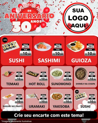 Modelo de Rede Social para Feed Instagram com o tema Promoção de Aniversário - 30 Anos para Comida japonesa
