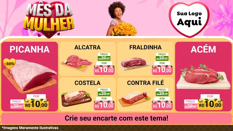 Modelo de TV para TV Horizontal com o tema Mês da Mulher para Açougue