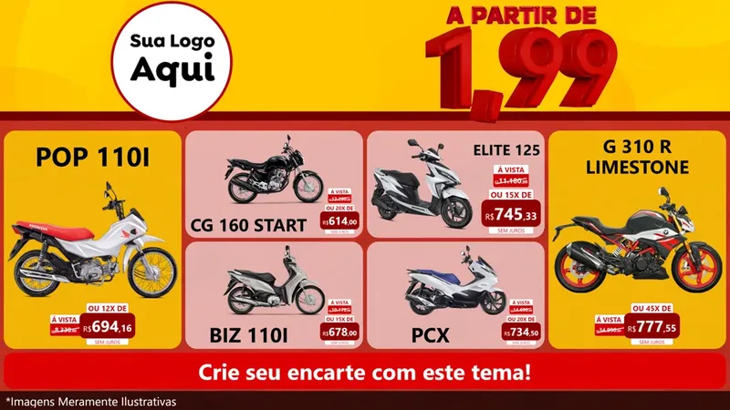 Modelo de TV para TV Horizontal com o tema A Partir de Um e Noventa e Nove - 1,99 para Concessionaria de Motos