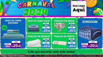 Modelo de TV para TV Horizontal com o tema Carnaval 2027 para Cama, Mesa e Banho