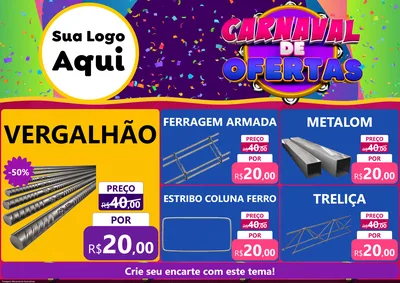 Modelo de Encarte para Encarte A4 Horizontal com o tema Carnaval de Ofertas para Ferragens