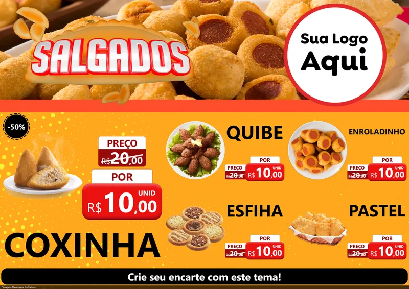 Modelo de Encarte para Encarte A4 Horizontal com o tema Salgados para Salgadaria
