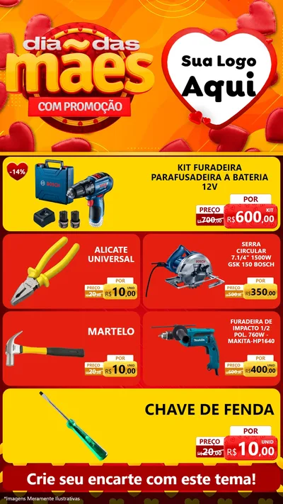 Modelo de TV para TV Vertical com o tema Dia das Mães com Promoção para Maquinas e Ferramentas