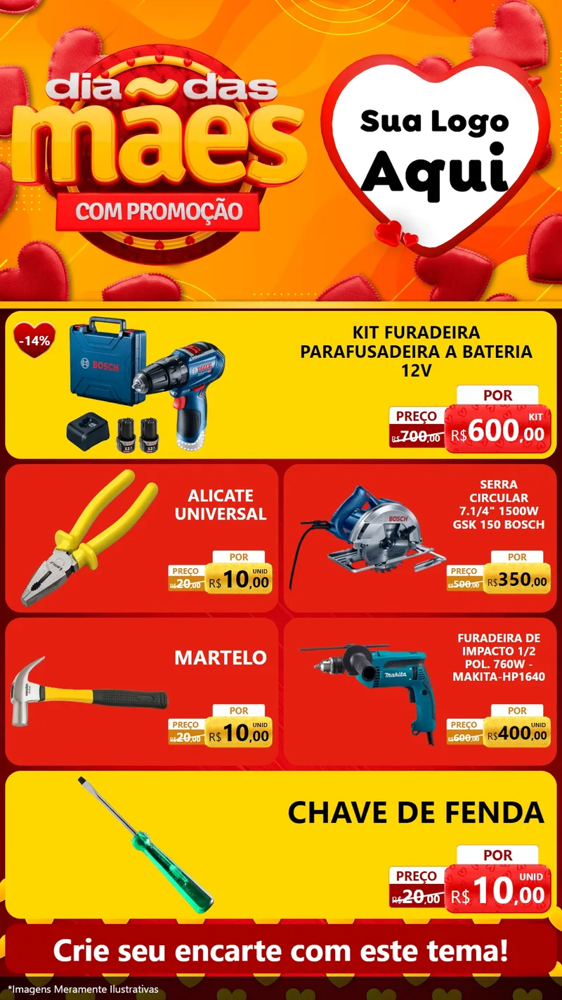 Modelo de TV para TV Vertical com o tema Dia das Mães com Promoção para Maquinas e Ferramentas