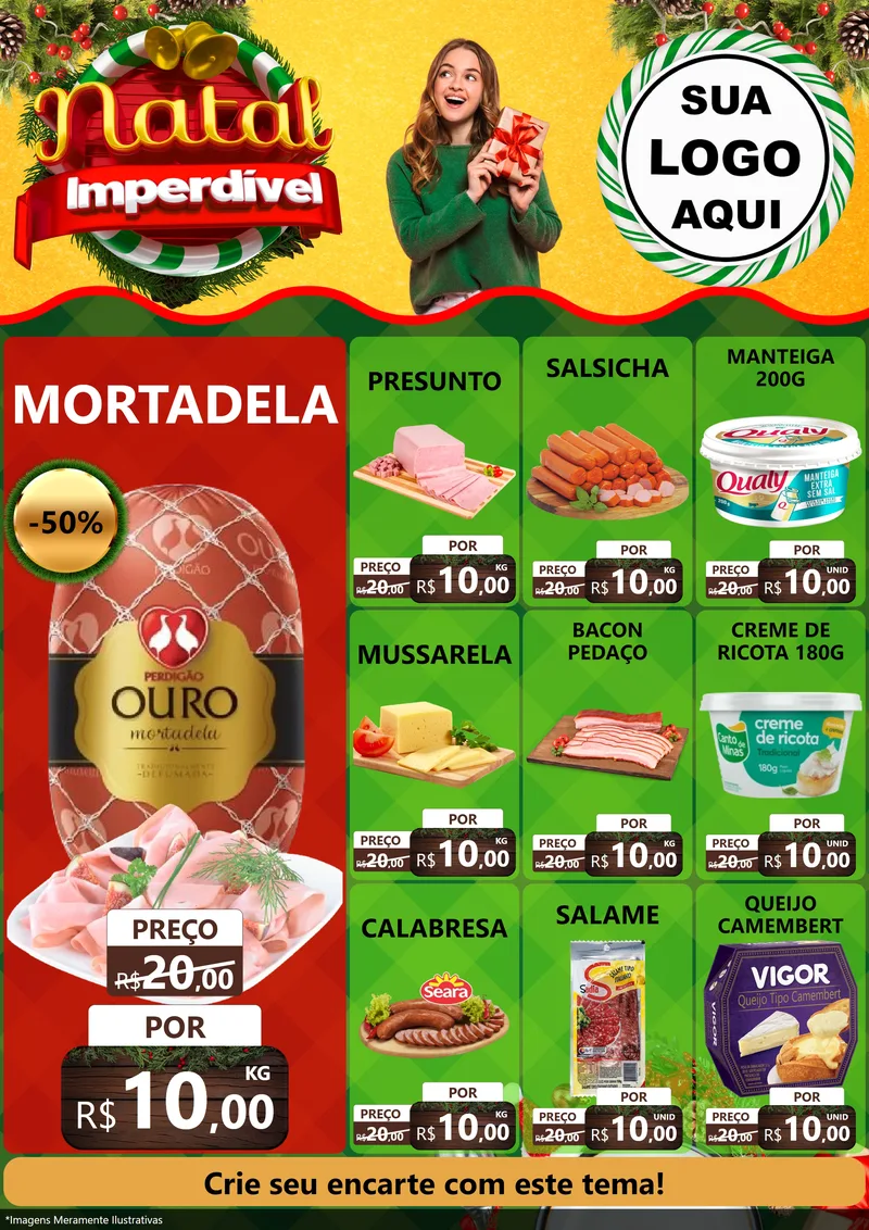 Modelo de Encarte para Encarte A4 Vertical com o tema Natal Imperdível para Frios e Laticínios