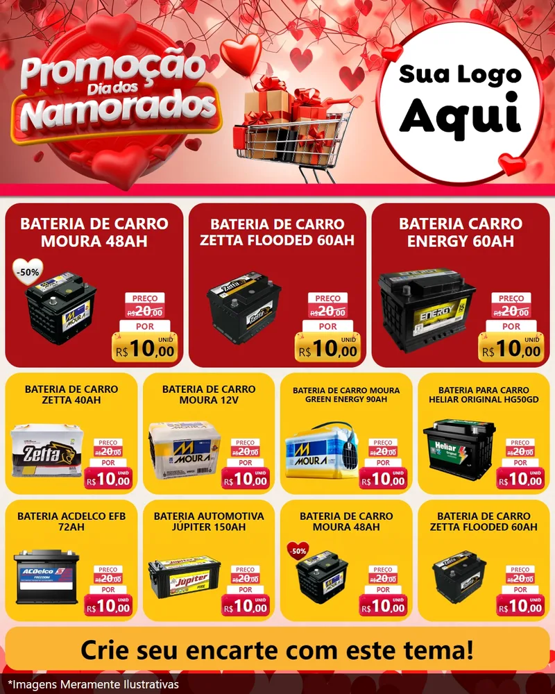 Modelo de Rede Social para Feed Instagram com o tema Promoção Dia dos Namorados para Baterias Elétricas