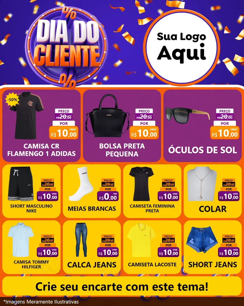 Modelo de Rede Social para Feed Instagram com o tema Dia do Cliente para Roupas e acessórios