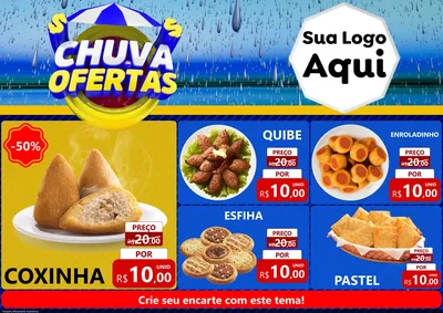 Modelo de Encarte para Encarte A4 Horizontal com o tema Chuva de Ofertas para Salgadaria