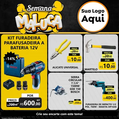 Modelo de Rede Social para Feed Facebook com o tema Semana Maluca para Maquinas e Ferramentas
