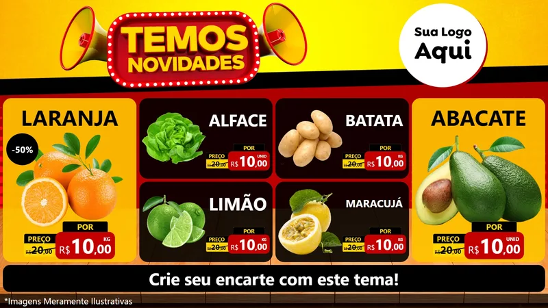 Modelo de TV para TV Horizontal com o tema Temos Novidades para Hortifrúti