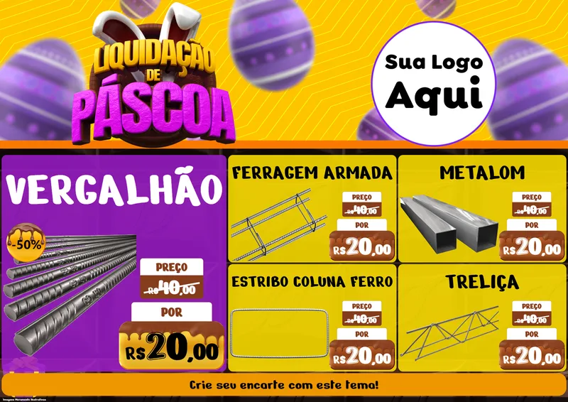 Modelo de Encarte para Encarte A4 Horizontal com o tema Liquidação de Páscoa para Ferragens
