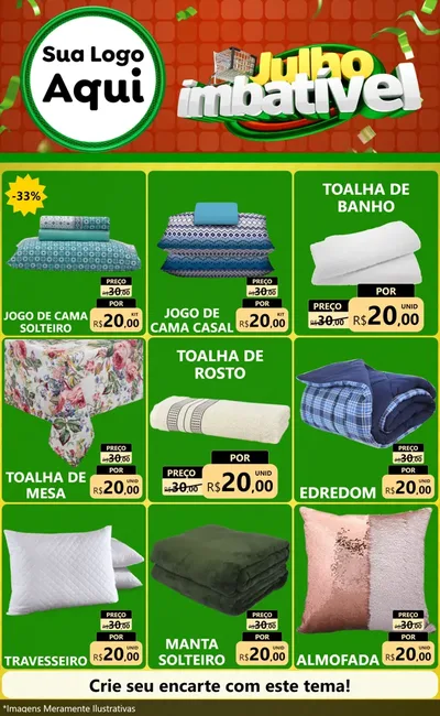 Modelo de Encarte para Encarte Grande com o tema Julho Imbatível para Cama, Mesa e Banho