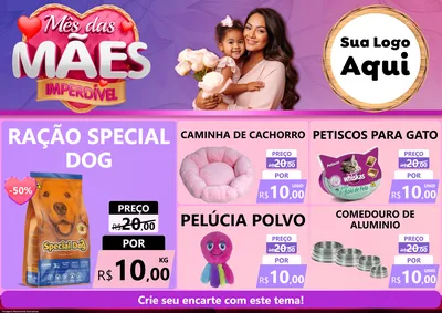 Modelo de Encarte para Encarte A4 Horizontal com o tema Mês das Mães Imperdível para Pet Shop