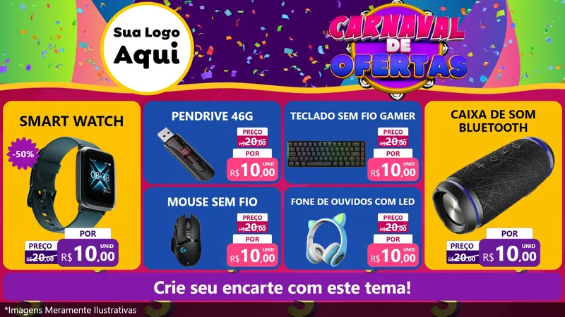 Modelo de TV para TV Horizontal com o tema Carnaval de Ofertas para Informática