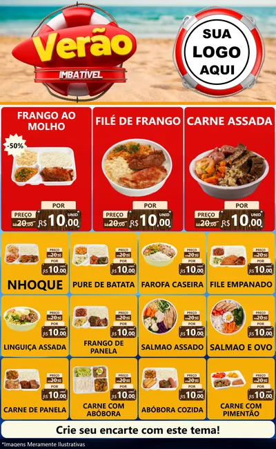 Modelo de Encarte para Encarte Grande com o tema Verão Imbatível para Restaurante
