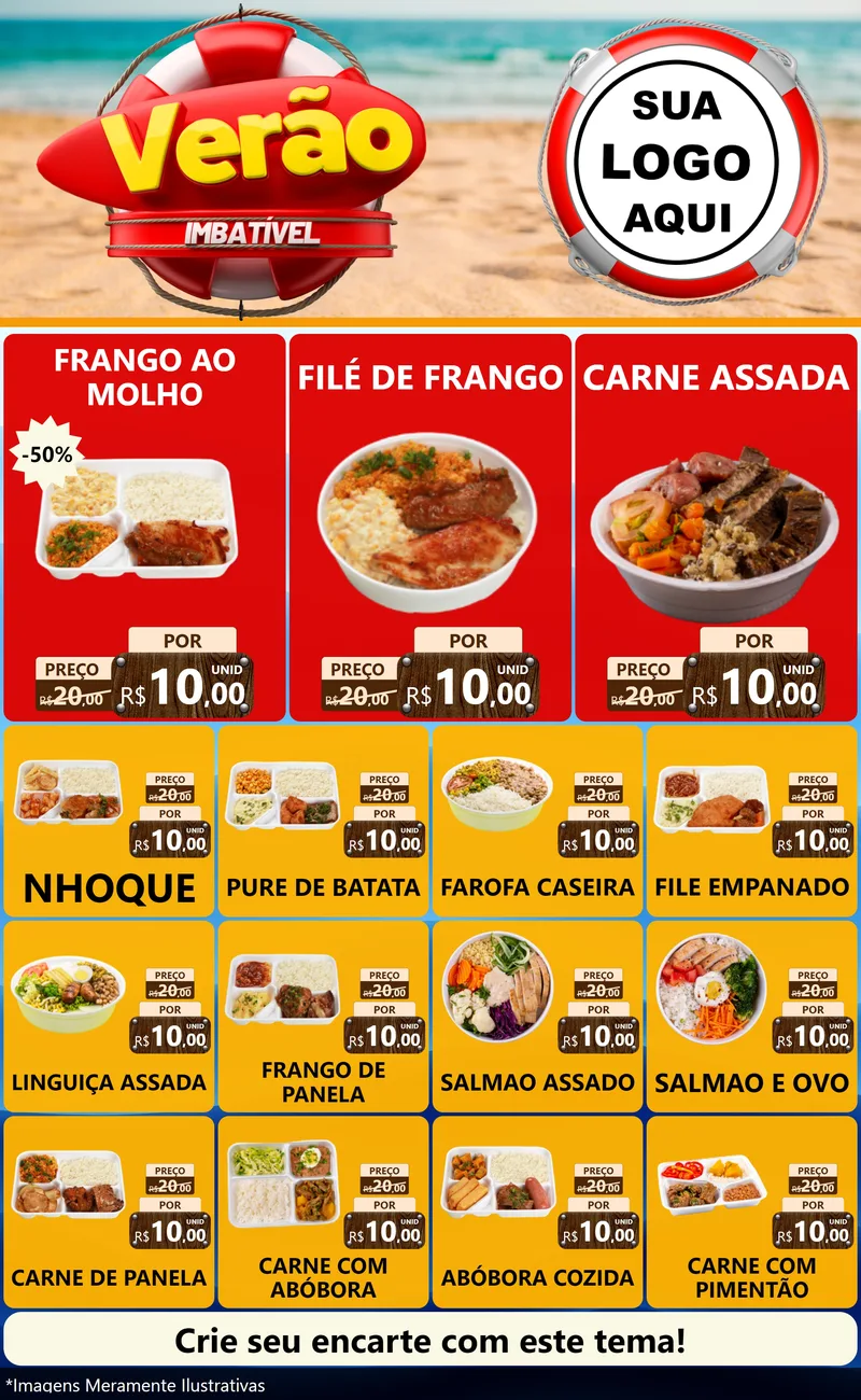 Modelo de Encarte para Encarte Grande com o tema Verão Imbatível para Restaurante