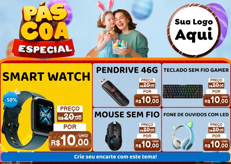Modelo de Encarte para Encarte A4 Horizontal com o tema Páscoa Especial para Informática