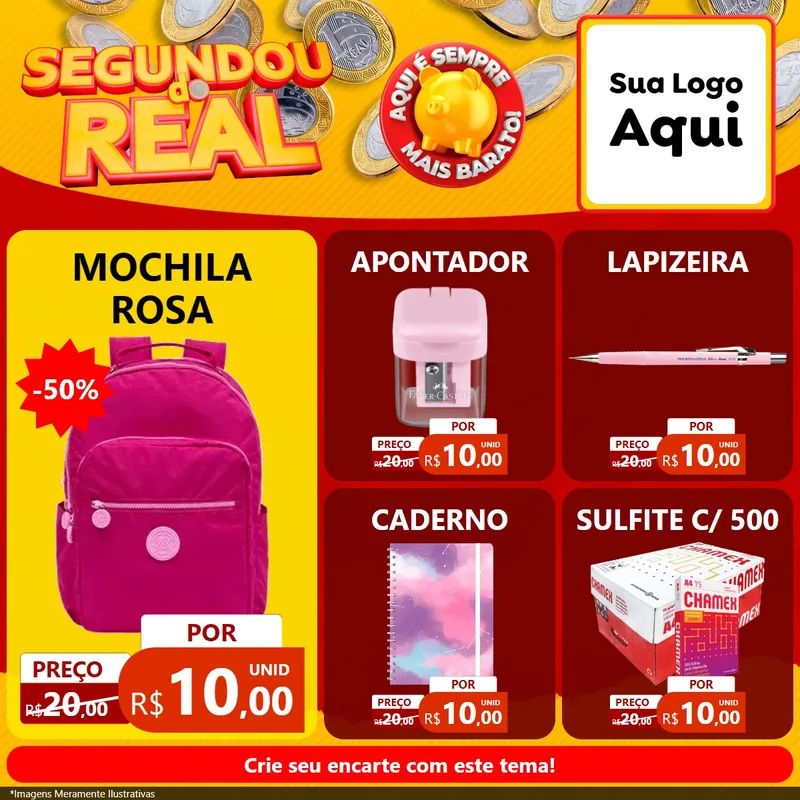 Modelo de Rede Social para Feed Facebook com o tema Segundou do Real para Papelaria