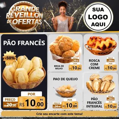 Modelo de Rede Social para Feed Facebook com o tema Grande Réveillon de Ofertas para Padaria