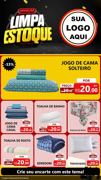 Modelo de Rede Social para Stories com o tema Operação Limpa Estoque para Cama, Mesa e Banho