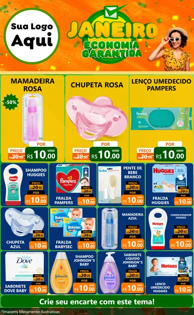 Modelo de Encarte para Encarte Grande com o tema Janeiro - Economia Garantida para Bebês