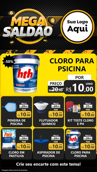 Modelo de Rede Social para Stories com o tema Mega Saldão para Produtos para Piscina
