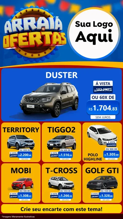 Modelo de Rede Social para Stories com o tema Arraiá de Ofertas - Junina para Concessionaria de Carros