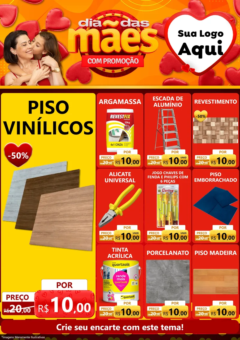Modelo de Encarte para Encarte A4 Vertical com o tema Dia das Mães com Promoção para Material para Construção