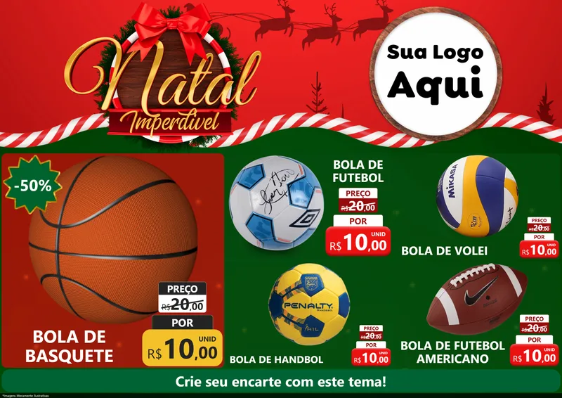 Modelo de Encarte para Encarte A4 Horizontal com o tema Natal Imperdível para Artigos Esportivos