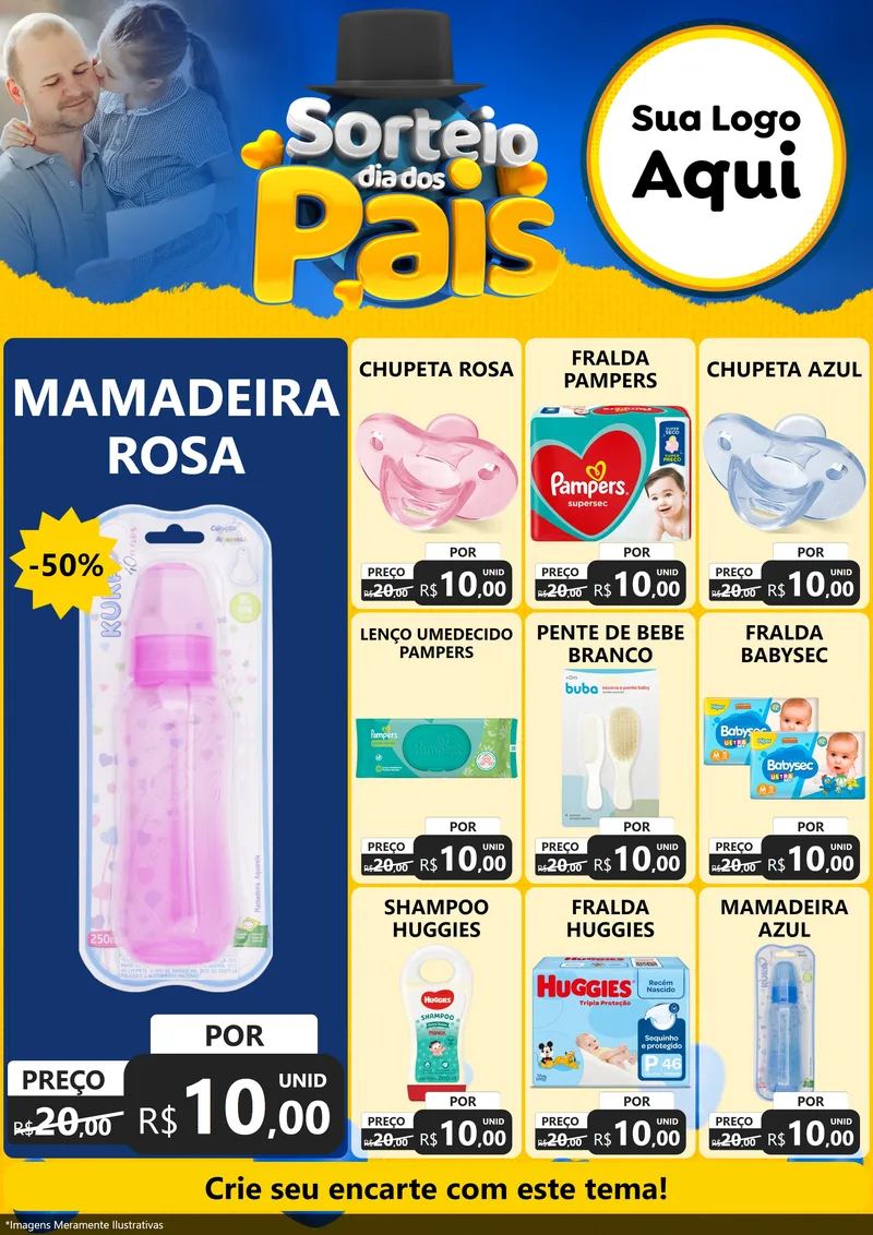 Modelo de Encarte para Encarte A4 Vertical com o tema Sorteio Dia Dos Pais para Bebês