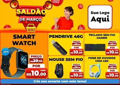 Modelo de Encarte para Encarte A4 Horizontal com o tema Saldão de Março para Informática