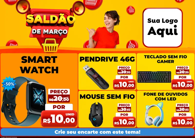 Modelo de Encarte para Encarte A4 Horizontal com o tema Saldão de Março para Informática
