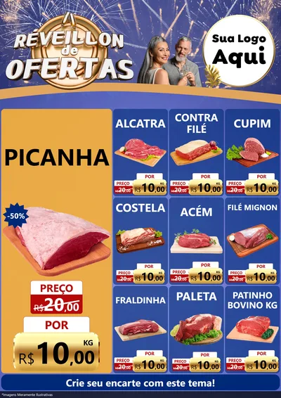 Modelo de Encarte para Encarte A4 Vertical com o tema Réveillon de Ofertas para Açougue