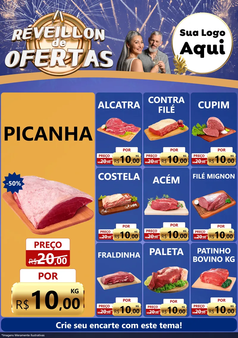 Modelo de Encarte para Encarte A4 Vertical com o tema Réveillon de Ofertas para Açougue