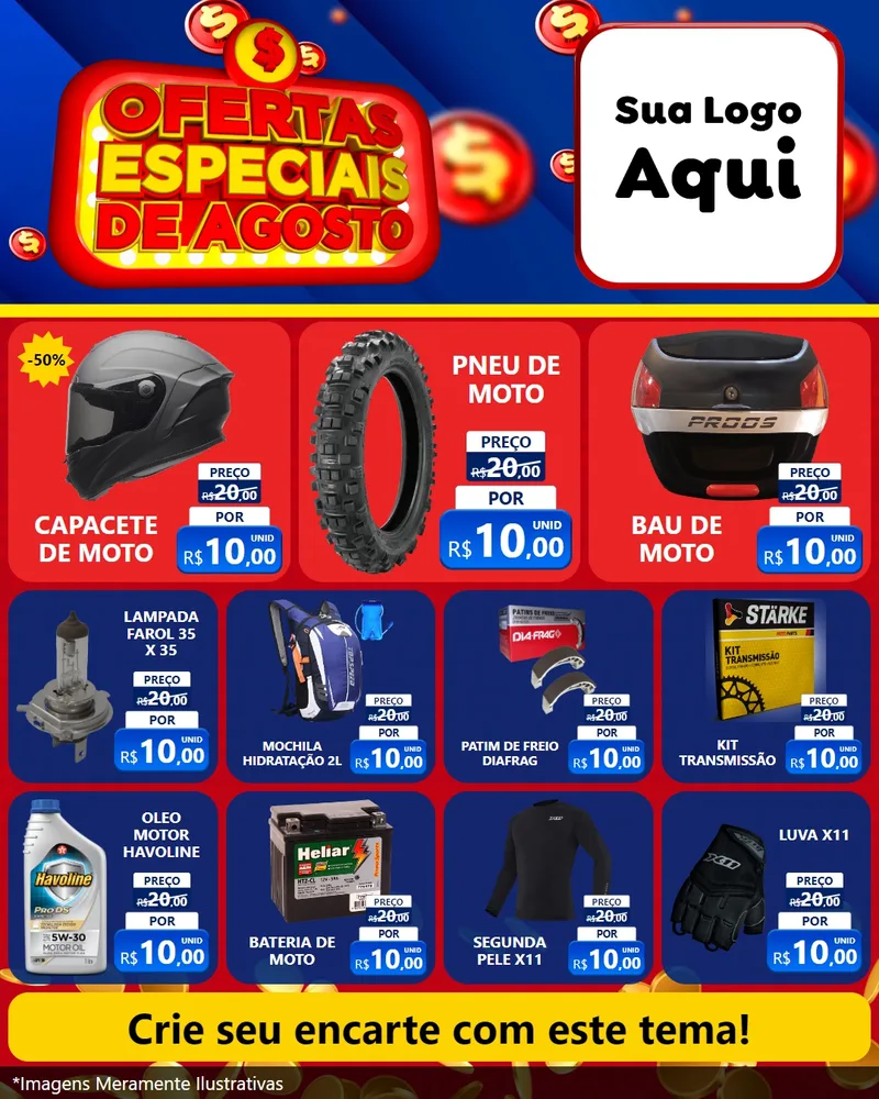 Modelo de Rede Social para Feed Instagram com o tema Ofertas Especiais de Agosto para Moto peças