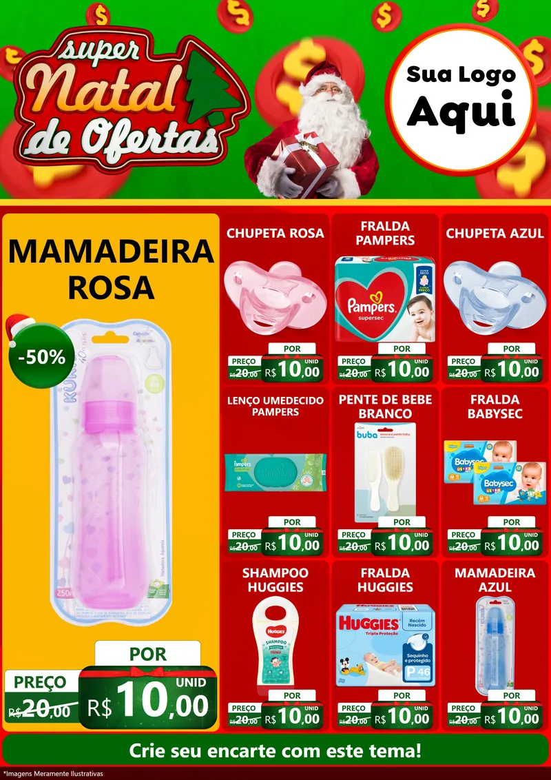 Modelo de Encarte para Encarte A4 Vertical com o tema Super Natal de Ofertas para Bebês