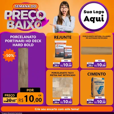 Modelo de Rede Social para Feed Facebook com o tema Semana do Preço Baixo para Pisos e revestimentos
