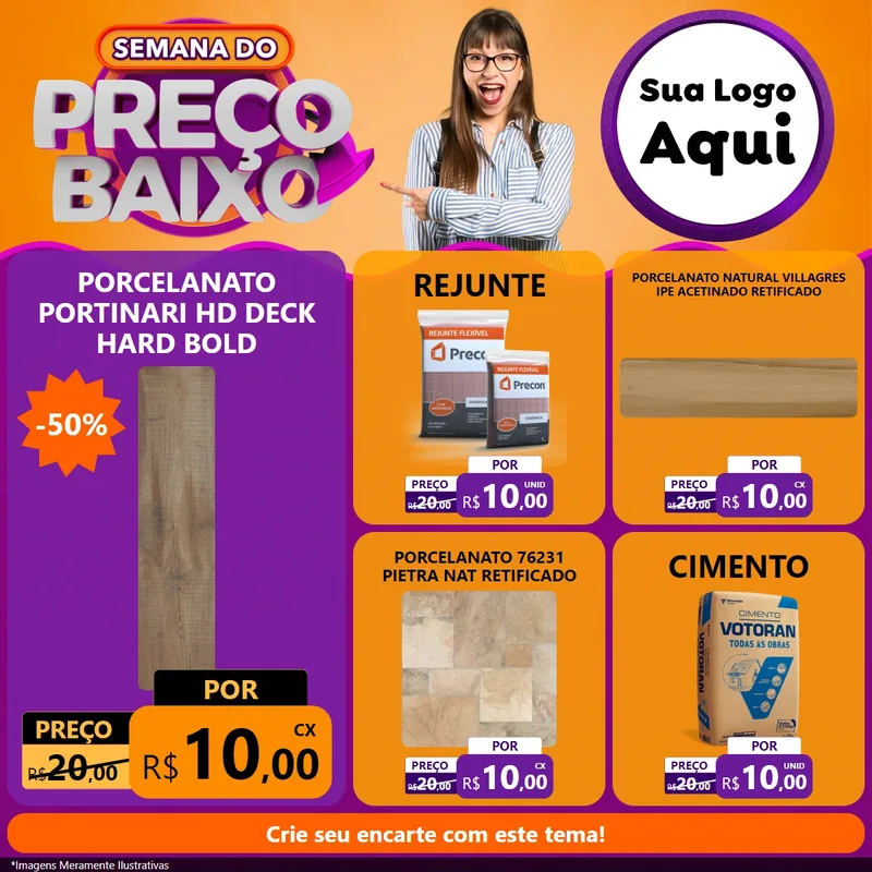 Modelo de Rede Social para Feed Facebook com o tema Semana do Preço Baixo para Pisos e revestimentos