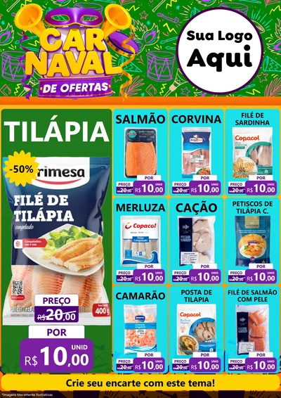 Modelo de Encarte para Encarte A4 Vertical com o tema Carnaval de Ofertas para Peixaria