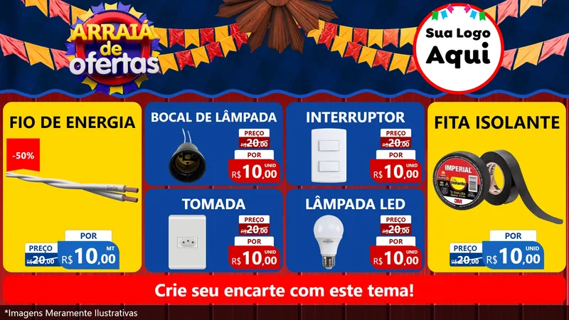 Modelo de TV para TV Horizontal com o tema Arraiá de Ofertas para Materiais Elétricos