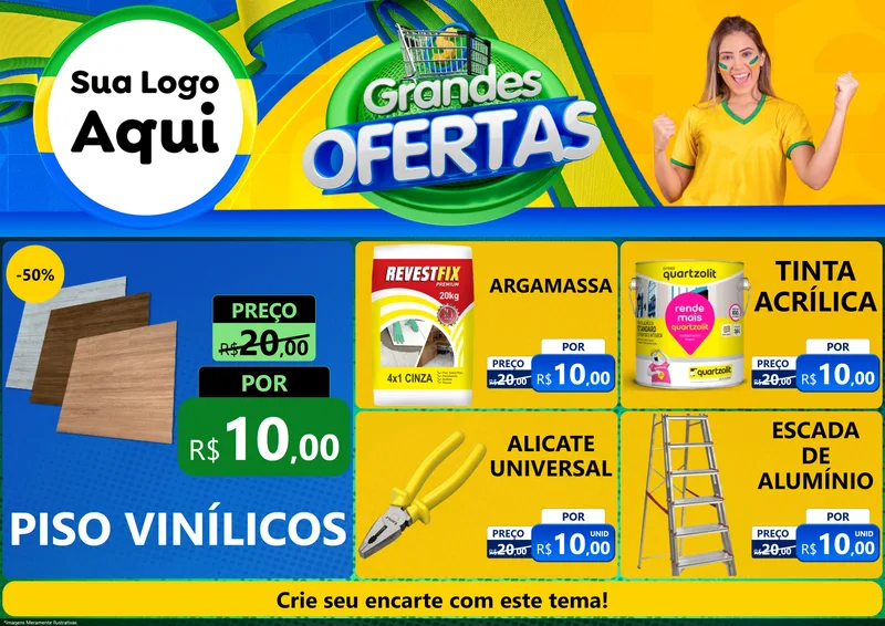 Modelo de Encarte para Encarte A4 Horizontal com o tema Grandes Ofertas para Material para Construção