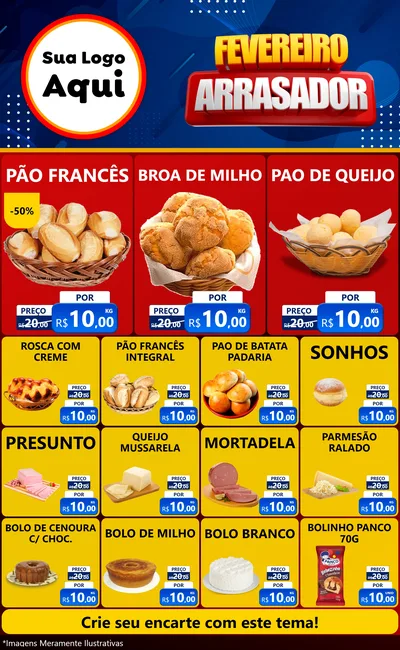 Modelo de Encarte para Encarte Grande com o tema Fevereiro Arrasador para Padaria