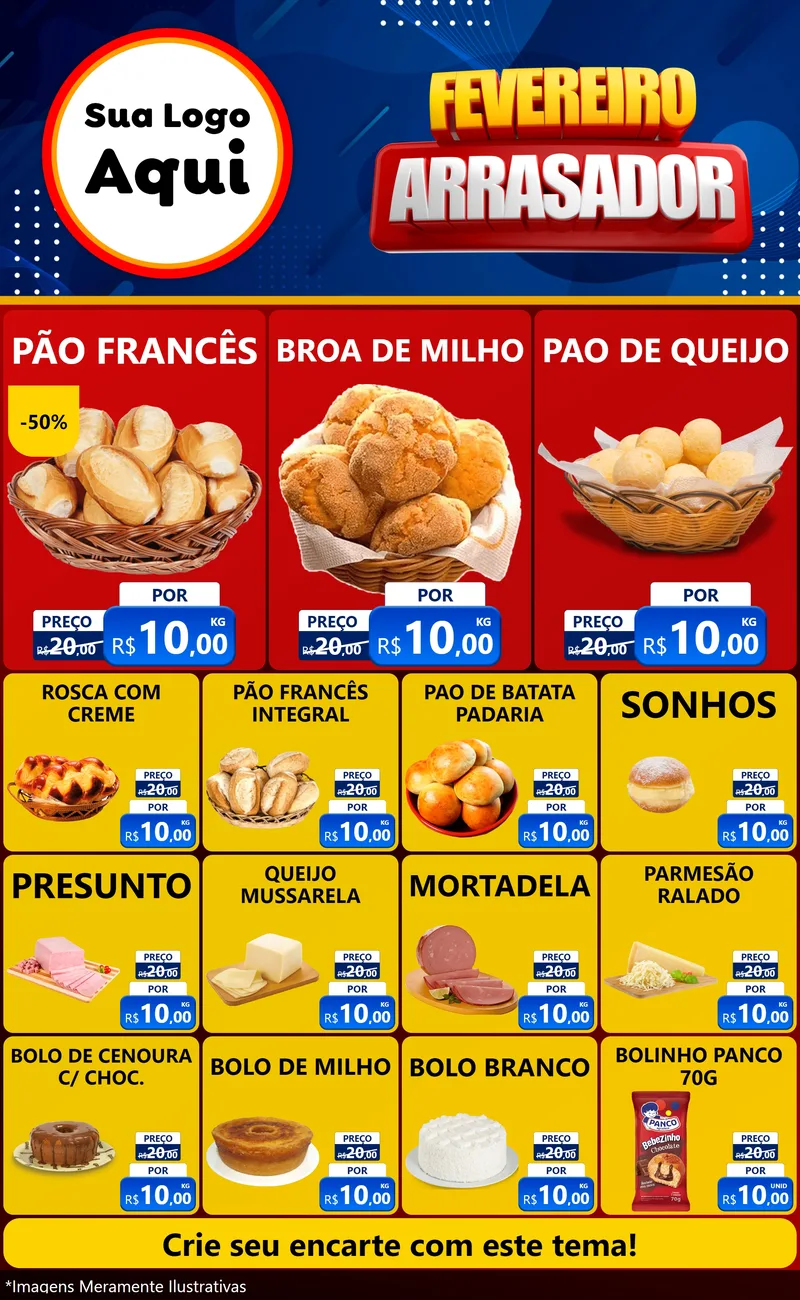 Modelo de Encarte para Encarte Grande com o tema Fevereiro Arrasador para Padaria