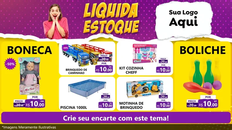 Modelo de TV para TV Horizontal com o tema Liquida estoque para Brinquedos