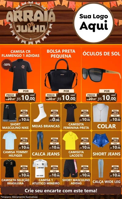 Modelo de Encarte para Encarte Grande com o tema Arraiá de Julho - Junina para Roupas e acessórios