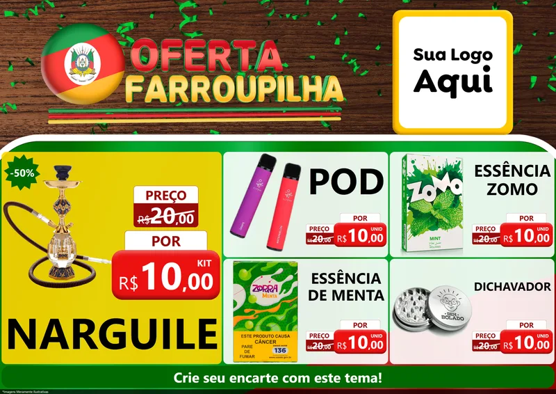 Modelo de Encarte para Encarte A4 Horizontal com o tema Oferta Farroupilha para Tabacaria