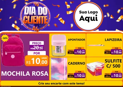 Modelo de Encarte para Encarte A4 Horizontal com o tema Dia do Cliente para Papelaria