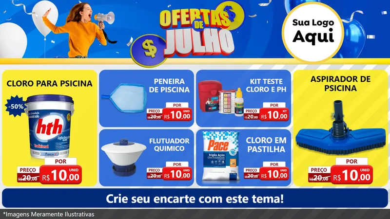 Modelo de TV para TV Horizontal com o tema Ofertas de Julho para Produtos para Piscina