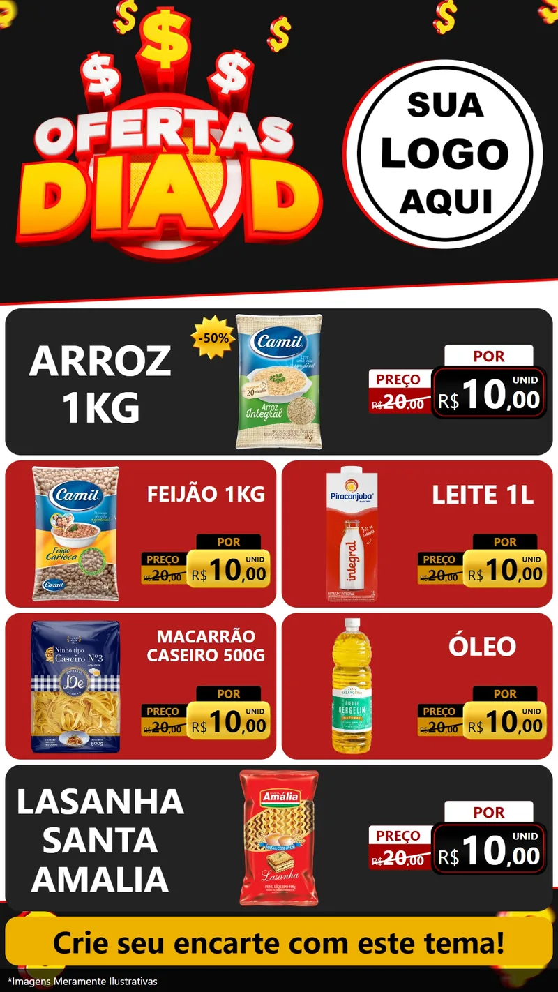 Modelo de TV para TV Vertical com o tema Ofertas Dia D para Supermercado