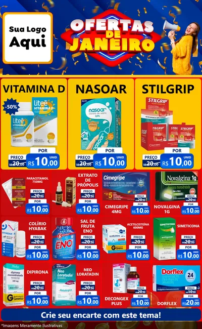 Modelo de Encarte para Encarte Grande com o tema Ofertas de Janeiro para Farmácia